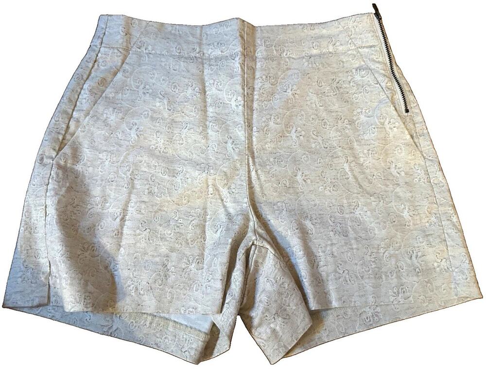 NWT Level 99 Womens Chino Shorts Beige Jacquard Paisley Lyocell Pockets Zip 26